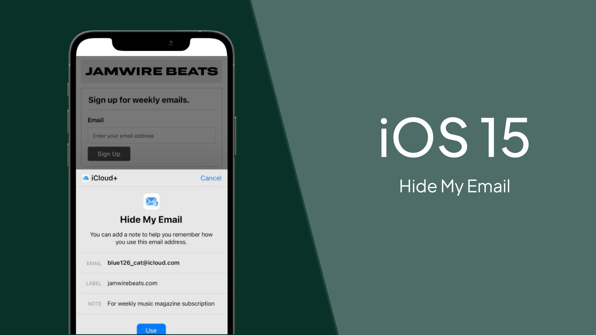 ios 15 hide my mail eksempel